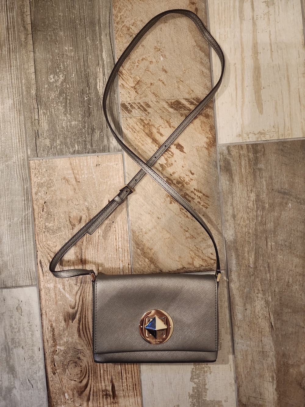 kate spade Metallic Silver Crossbody with Gold Accents